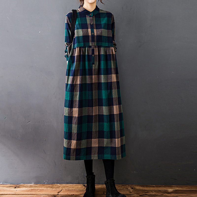 Casual Loose Linen Shirt Dress - Vestido Midi Casual Holgado de Manga