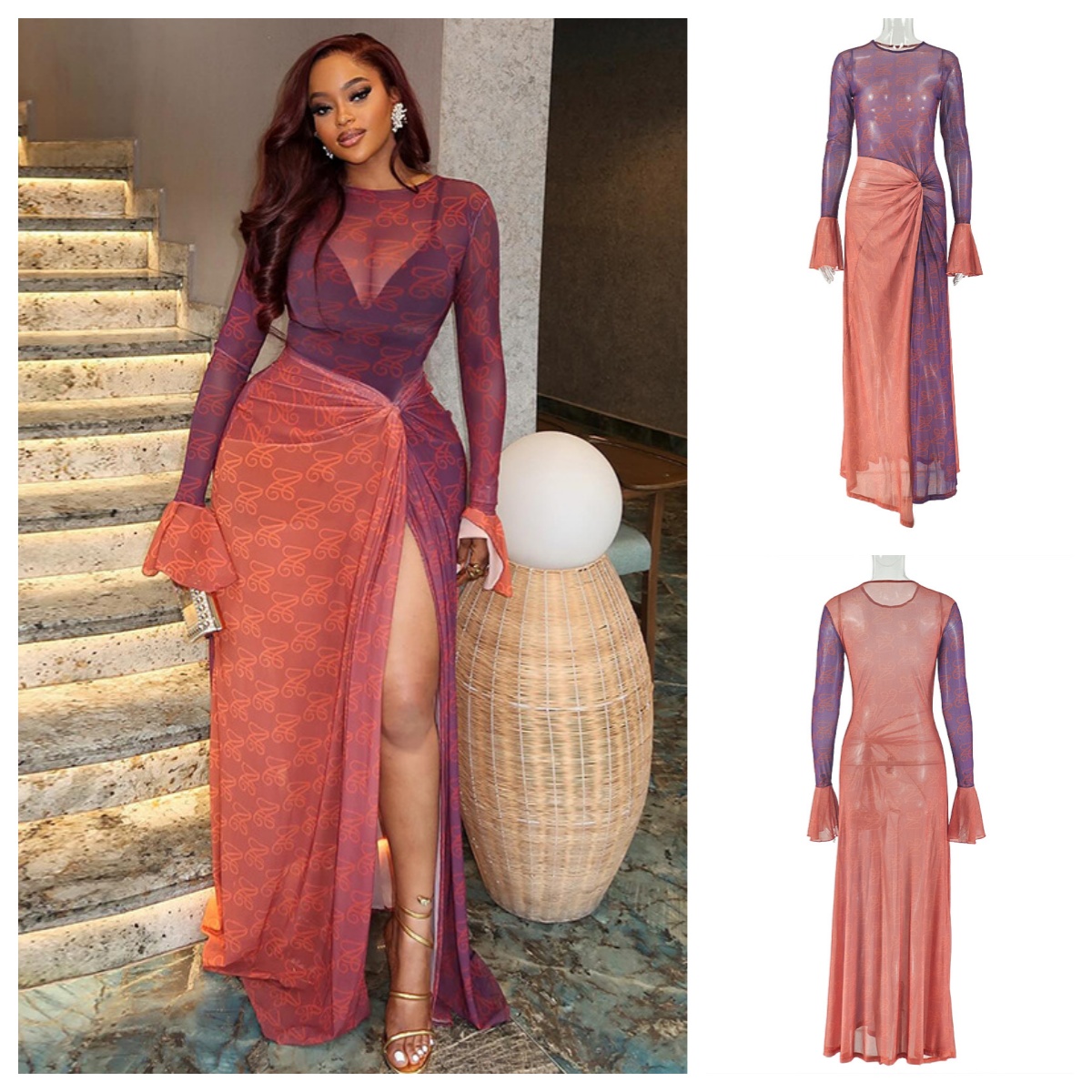 Sexy Mesh Sheer Bodycon Dress - Vestido Maxi Retro Y2K Sexy para