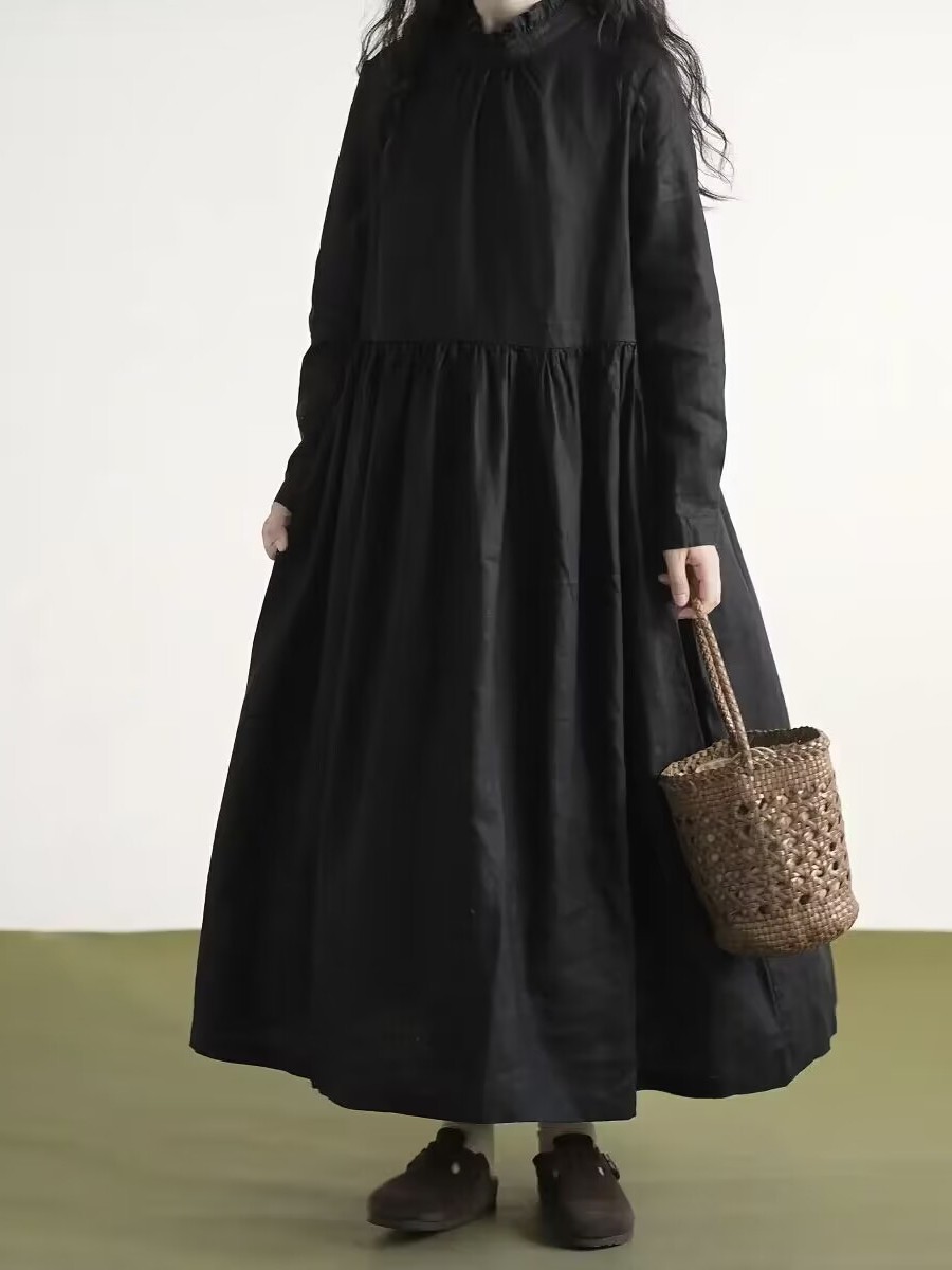 Vestido de Lino de Manga Larga - Casual Loose Linen Shirt Dress reseña y precio