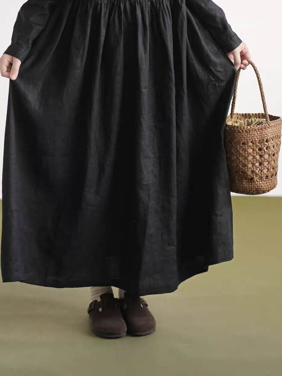 Vestido de Lino de Manga Larga - Casual Loose Linen Shirt Dress reseña y precio