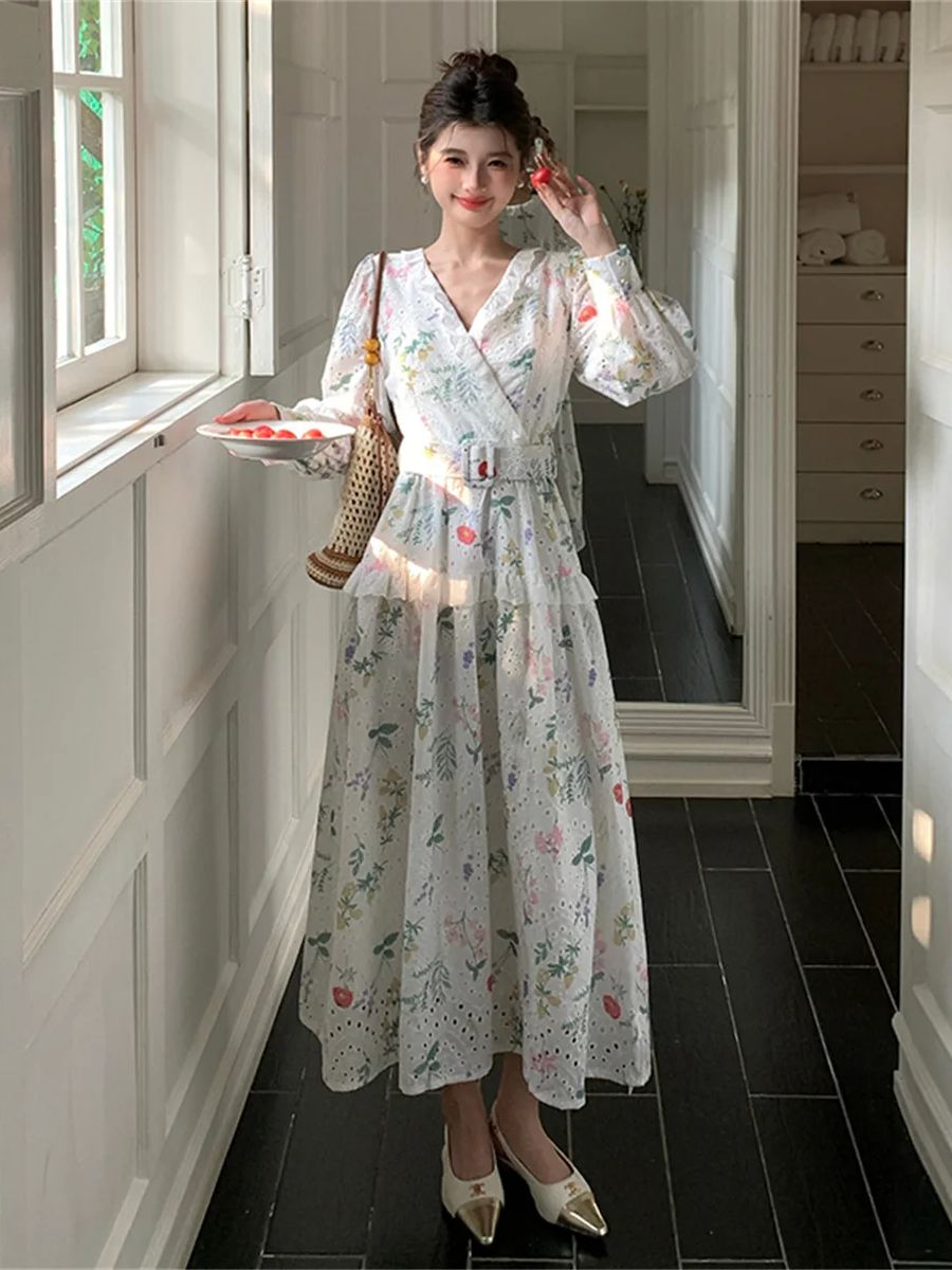 Vestido midi con estampado flo - French Vintage Floral Midi Dress reseña y precio