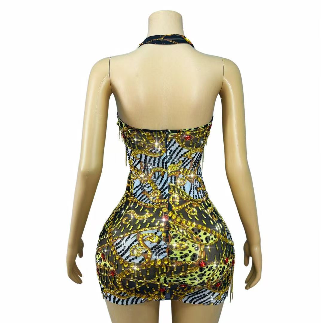 Minivestido ajustado con caden - Sparkly Rhinestone Club Party Dress reseña y precio