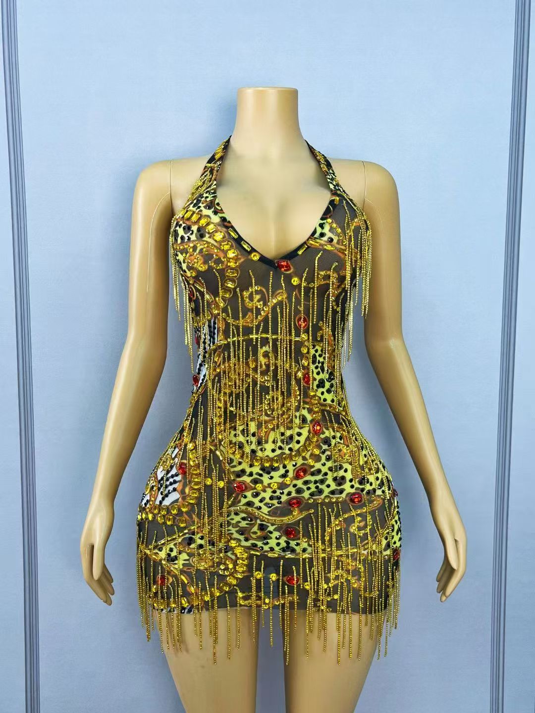 Minivestido ajustado con caden - Sparkly Rhinestone Club Party Dress reseña y precio