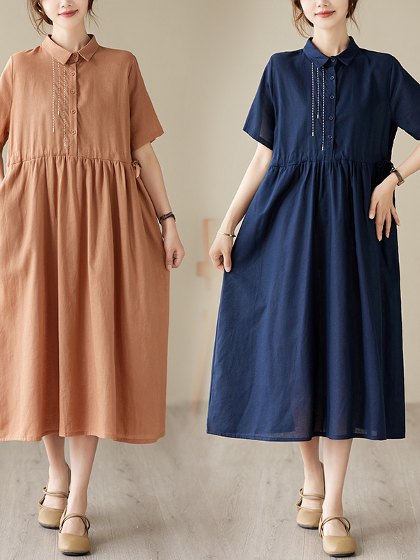 Vestido Casual de Algodón y Li - Casual Loose Linen Shirt Dress reseña y precio