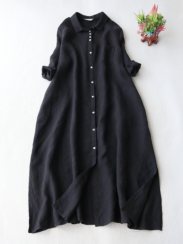 Vestido de lino artístico para - Casual Loose Linen Shirt Dress reseña y precio